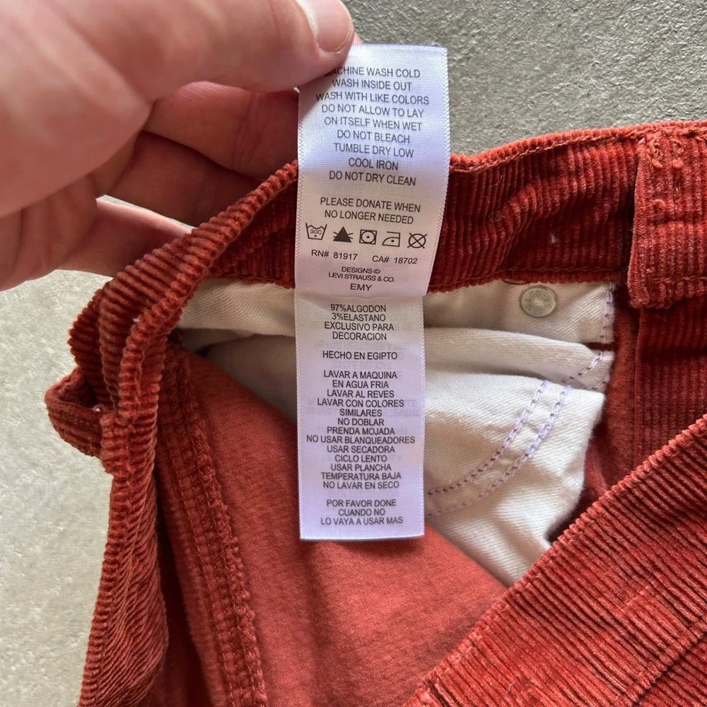Vintage Levis 511 Corduroy Pants Size 16 Reg 28x28 Orange Slim Fit Straight Leg
